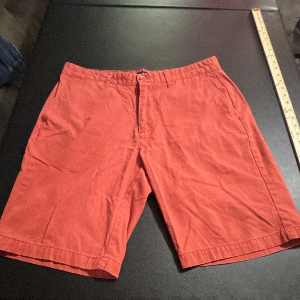 Caribbean Joe Men's Red Cotton Chino Shorts Flat Front Zip Slash Pockets 34